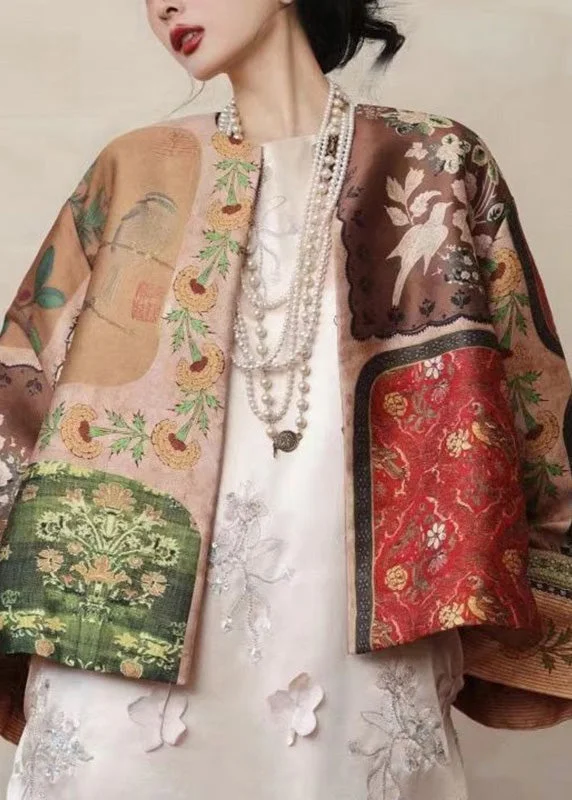Chinese Style O-Neck Print Coats Spring Sophisticated Women's Tailored