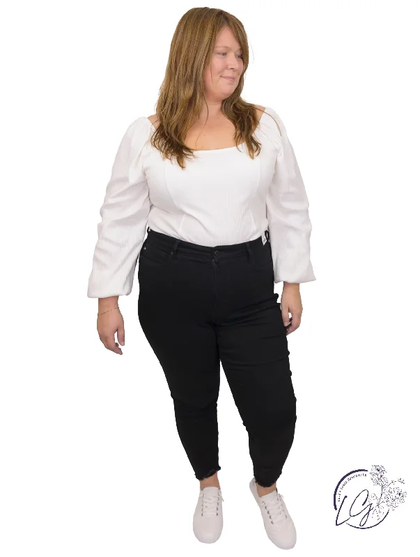 Curvy  Zea Control Top Skinny W/Shark Bite Hem By Judy Blue Traditional Women's Wool