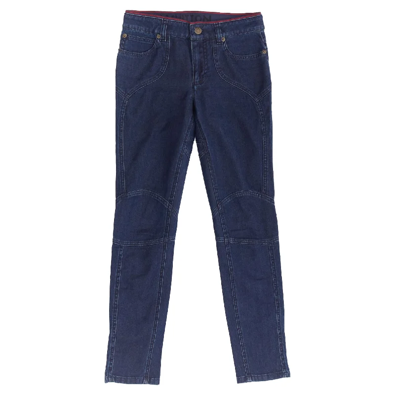 Louis Vuitton Washed Denim Patchwork Logo Skinny Motorcycle Jeans Sophisticated Women's 