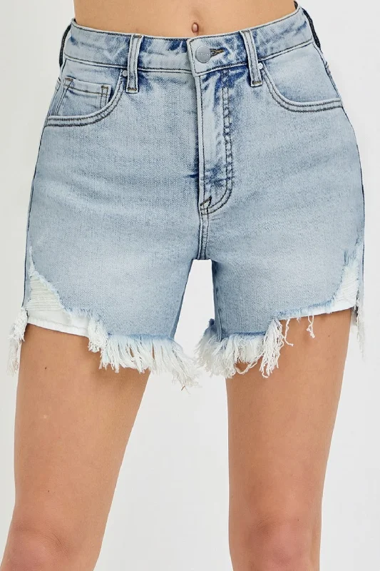 RISEN High Rise Side Step Hem Denim Shorts Athletic Women's 