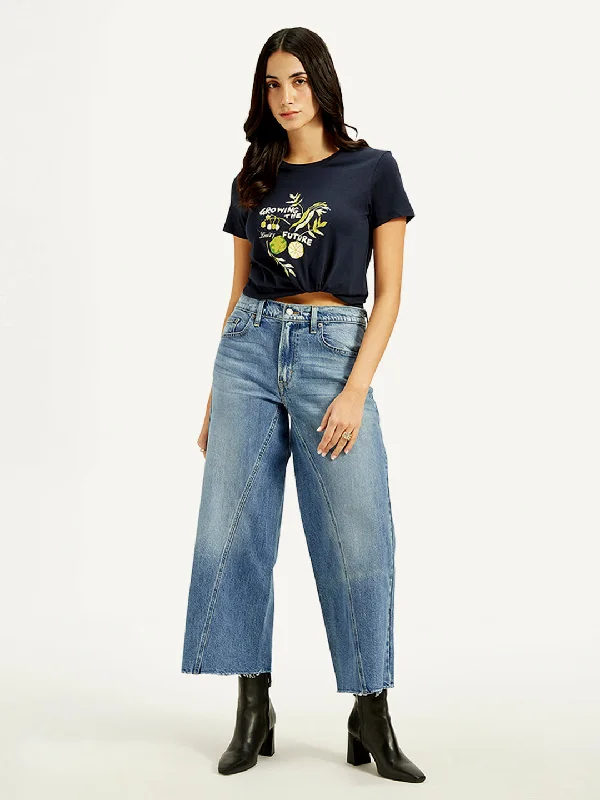 Women's Mid Rise Straight Fit Blue Jeans European