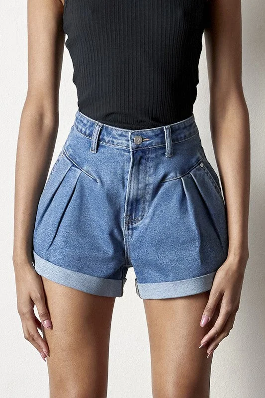 High Rise Roll Up Denim Shorts performance