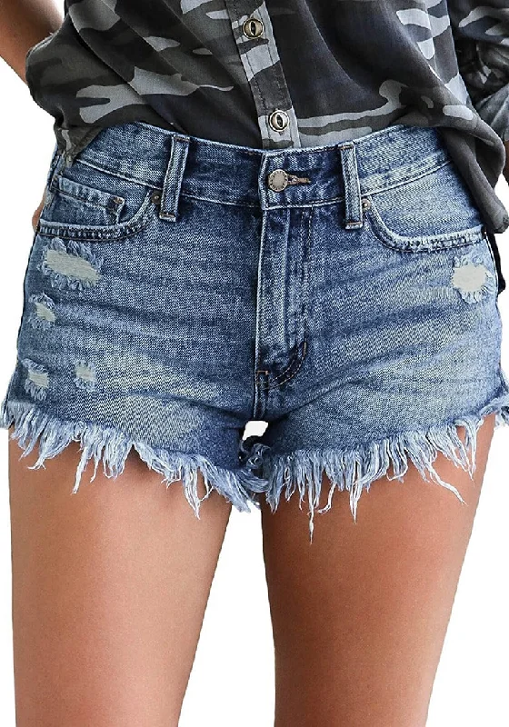 Women's Mid Rise Frayed Ripped Raw Hem Denim Jean Shorts purpose