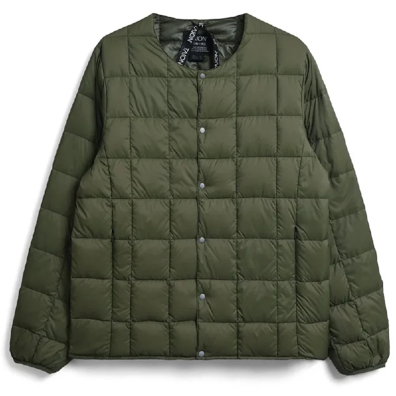 Taion Womens Crew Neck Down Jacket Dark Olive Sophisticated Women's Tailored