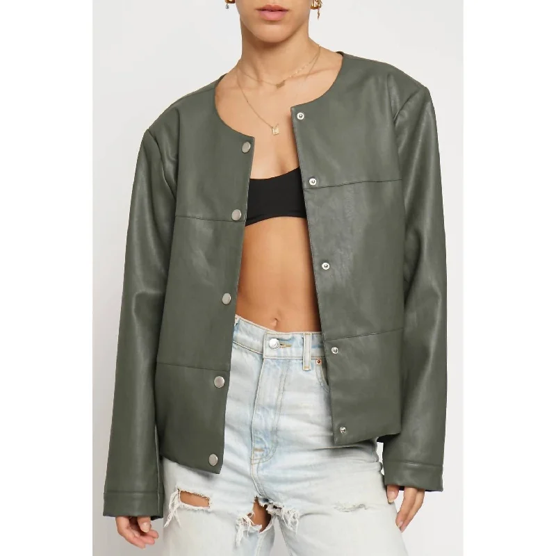 Faux Leather Cropped Jacket In Olive