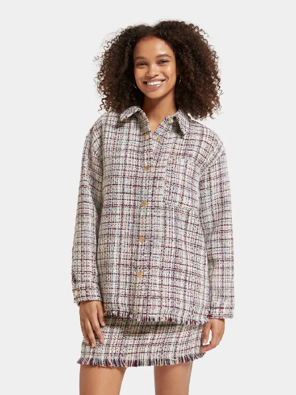 Glitter tweed shirt jacket Preppy Women's College