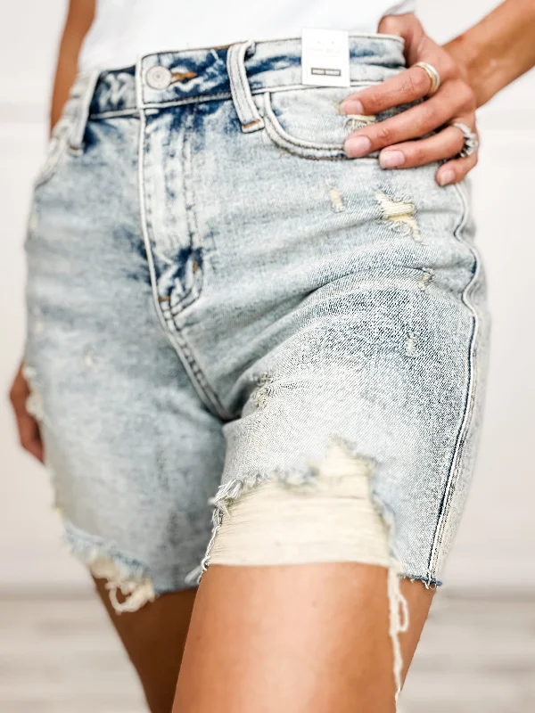Judy Blue HONEY High Waist Mineral Wash Distressed Boyfriend Shorts Unique Women's Upcycled