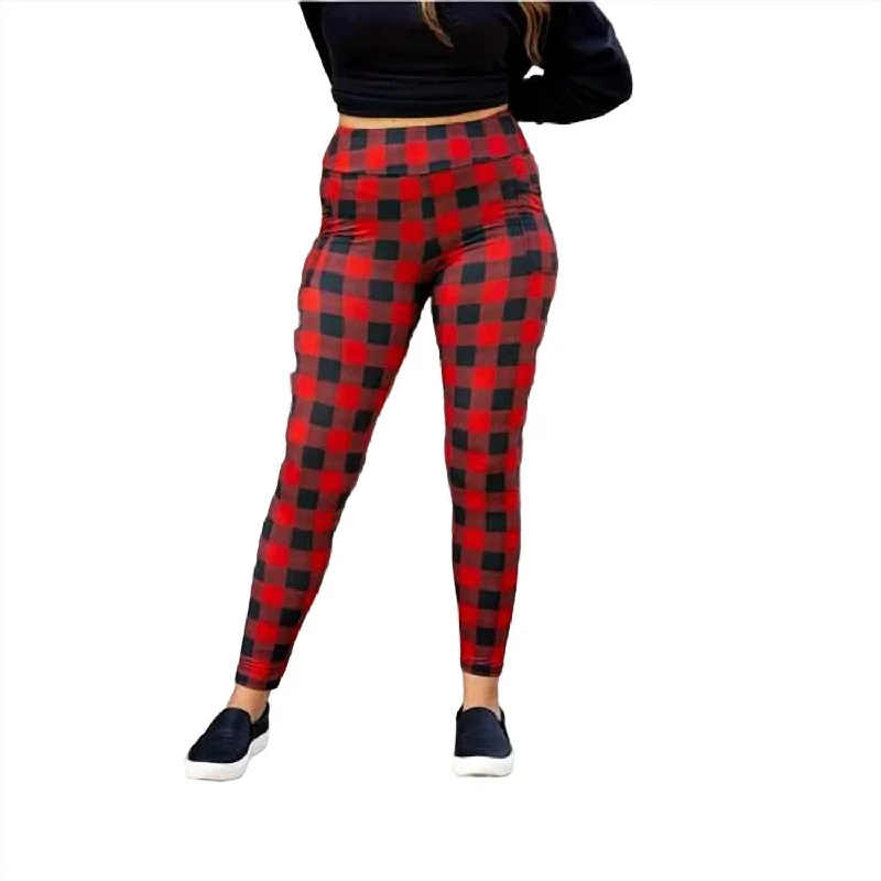 Plaid Leggings In Red/black Earthy Women's Hemp - based