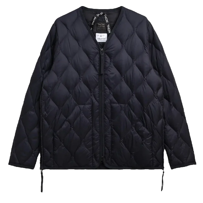 Taion Womens Military V Neck W-Zip Down Jacket Dark Navy French