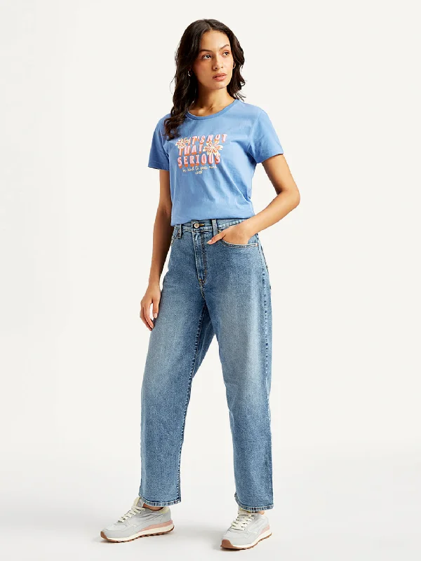 Women's Mid Rise 94 Baggy Fit Blue Jeans Laid - back Women's Style