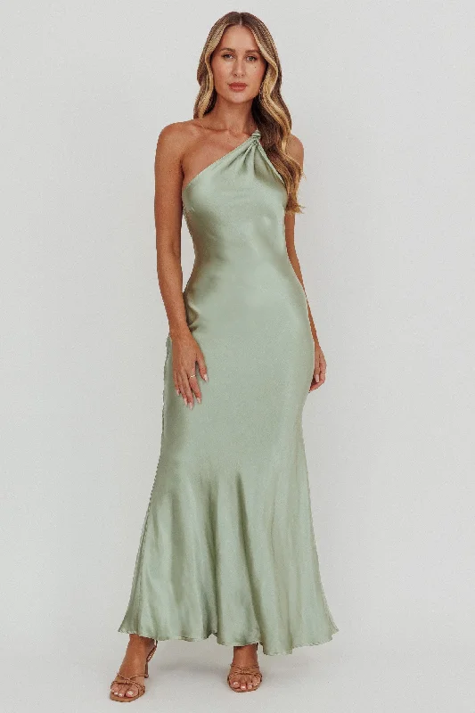 Emmaline One-Shoulder Open Back Maxi Dress Sage French
