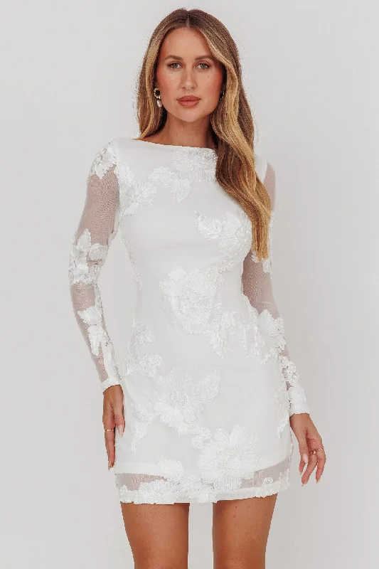 Karma Long Sleeve Scoop Back Dress Embellished White Gym