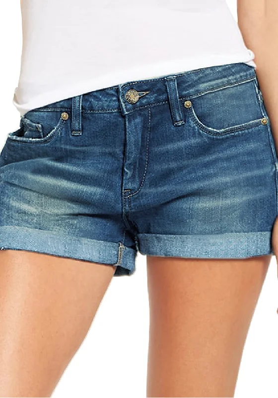 Vintage Medium BlueWomen's High Waisted Rolled Hem Distressed Jeans Ripped Denim Shorts Modern Women's 