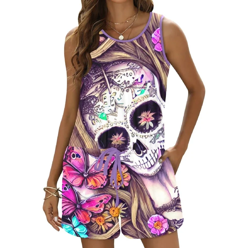 Women's Purple Butterfly Skull Romper French