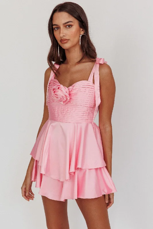 Kelia Bow Strap Rosette Romper Pink Cool Women's Skate
