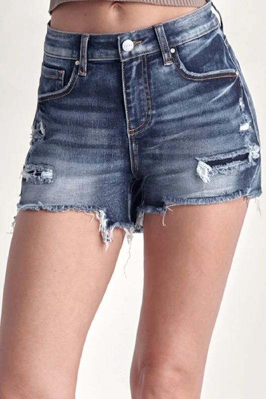RISEN Mid Rise Raw Hem Denim Shorts Sophisticated Women's 
