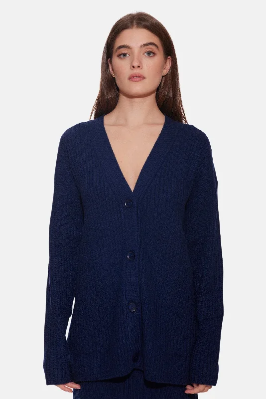 Lucy Ribbed Cocoon Cardigan Navy