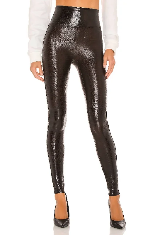 Crocodile Faux Leather Leggings In Brown Black Dynamic Women's High - energy