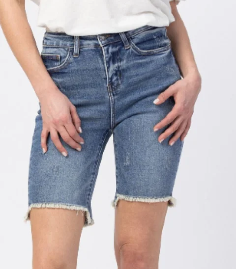 Judy Blue High Rise Cut-Off Bermuda Jean Short Elegant Women's 