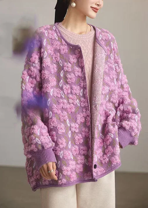 Jacquard Purple O Neck Button Knit Coats Spring Edgy Women's Punk