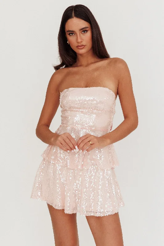 Provence Bloom Tiered Sequin Mini Dress Pink Compression