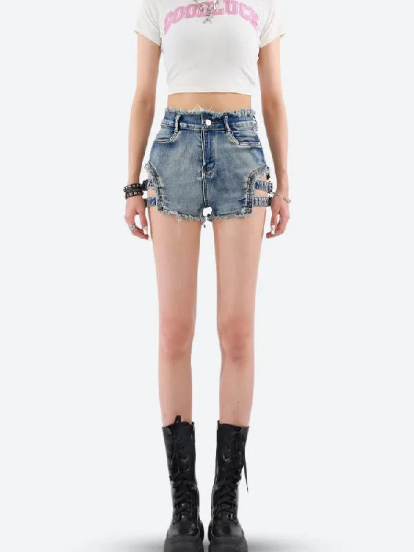 Distressed Cut Out Denim Shorts Modern Women's Tech