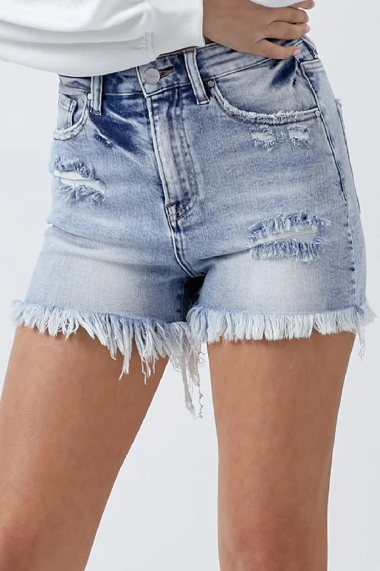 RISEN High Rise Acid Wash Denim Shorts Trendy Women's Oversized