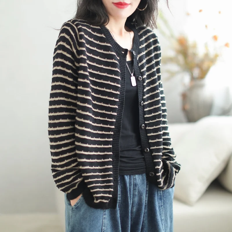 Autumn Stylish Stripe Cotton Knitted Cardigan