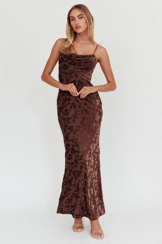 Well Versed Burnout Velvet Maxi Dress Chocolate Bold Women's Statement