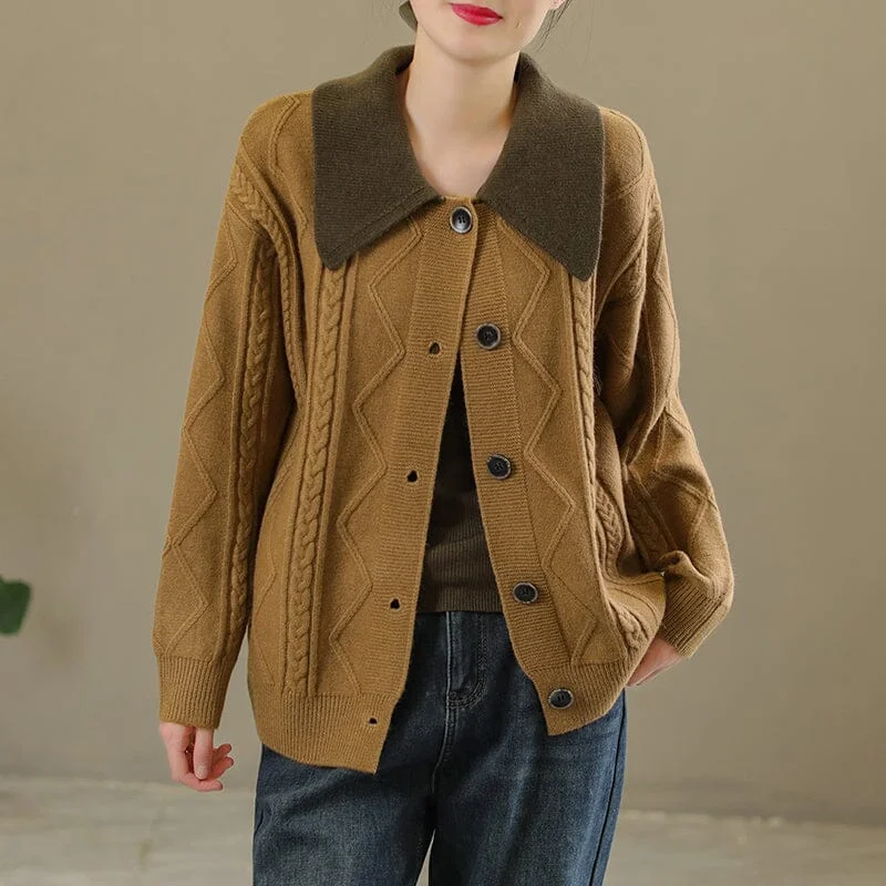 Women Spring Casual Knitted Patchwork Cardigan