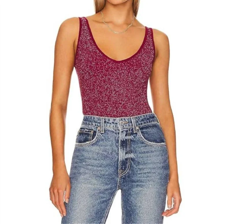 Lurex Solid Rib Brami Top In Berry Wine Combo Elegant Women's Formal 