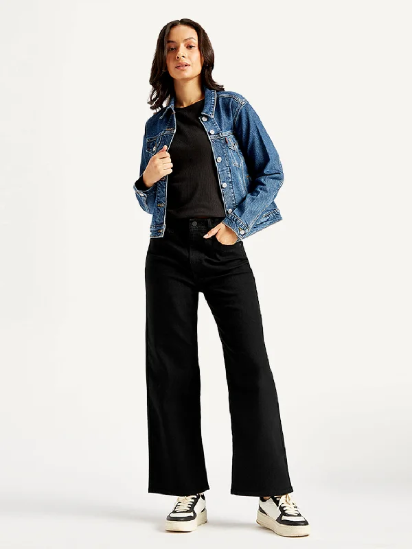 Women's High Rise Mile High Wide Leg Black Jeans Sleek Women's Metallic