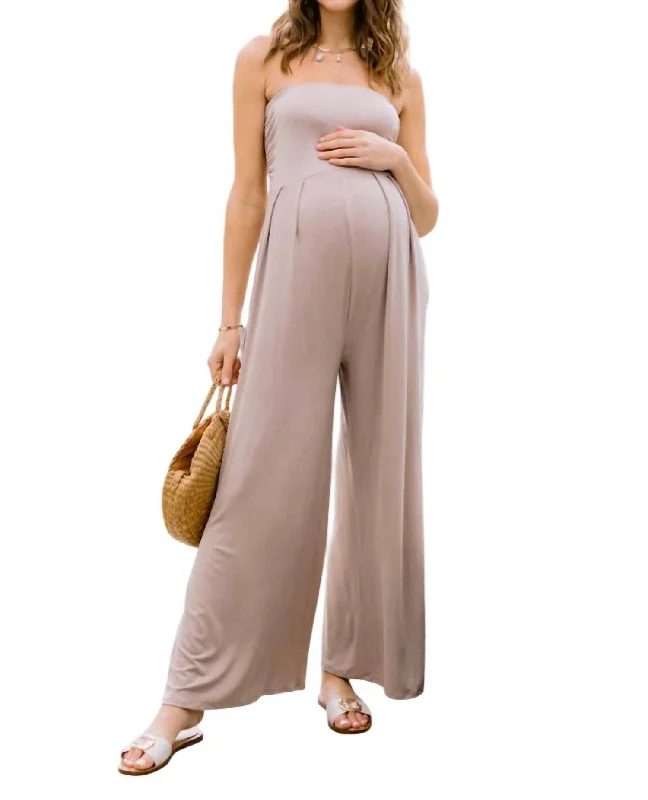 Ruched Maternity Jupmsuit In Mocha Australian Beach