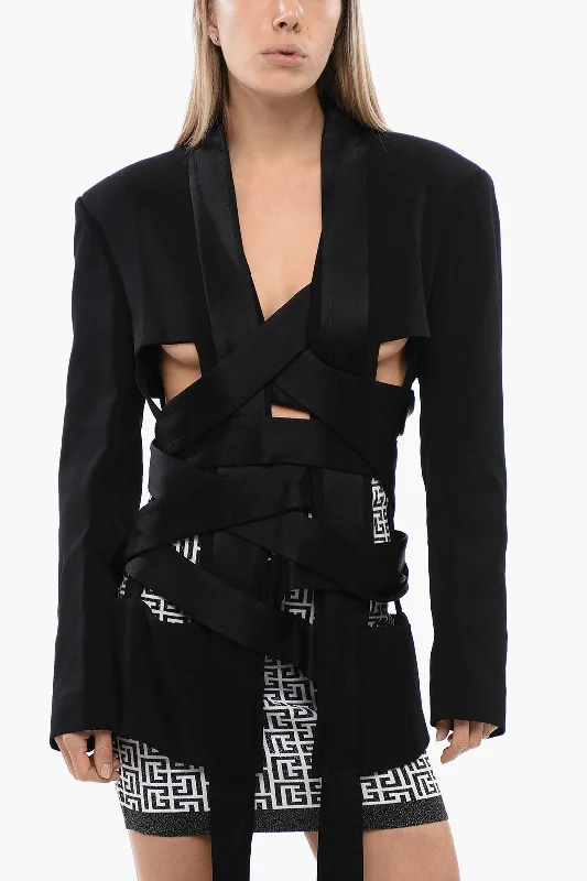 Balmain Satin Lapel Deconstructed Wrap Blazer