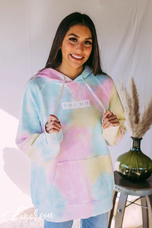 Phi Mu Tie Dye Corduroy Hoodie Practical Women's Quick - dry