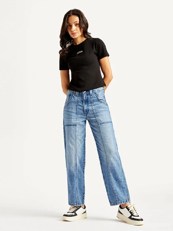 Women's High Rise Baggy Carpenter Blue Jeans Practical Women's Quick - dry