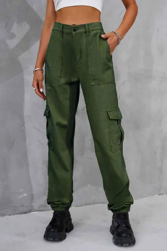 Buttoned High Waist Jeans with Pockets Casual Women's Loose - fitting