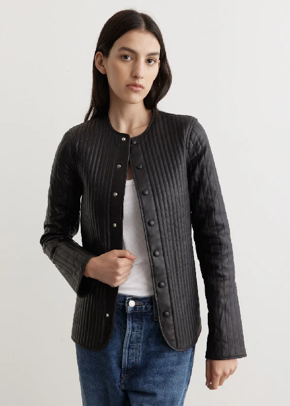 Linear-Quilted Leather Jacket Sophisticated Women's 