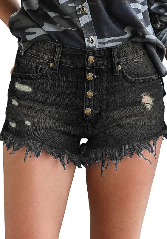 Women's Mid Rise Frayed Ripped Raw Hem Denim Jean Shorts Practical Women's Quick - dry