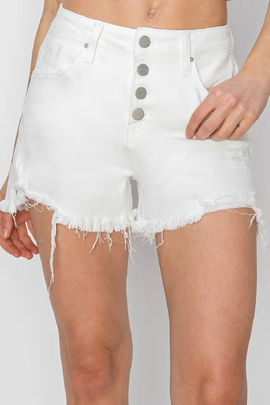 RISEN Button Fly Frayed Hem Denim Shorts Youthful Women's Pop