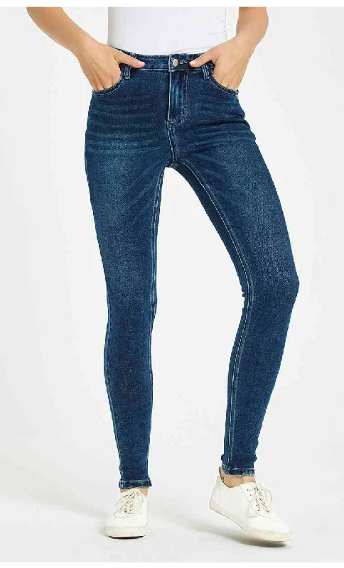 Full Size Mid-Rise Waist Skinny Jeans Cozy Women's Sherpa - lined
