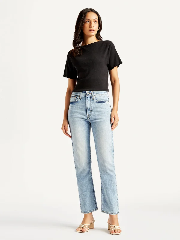 Women's High Rise Wedgie Straight Fit Light Blue Jeans garde