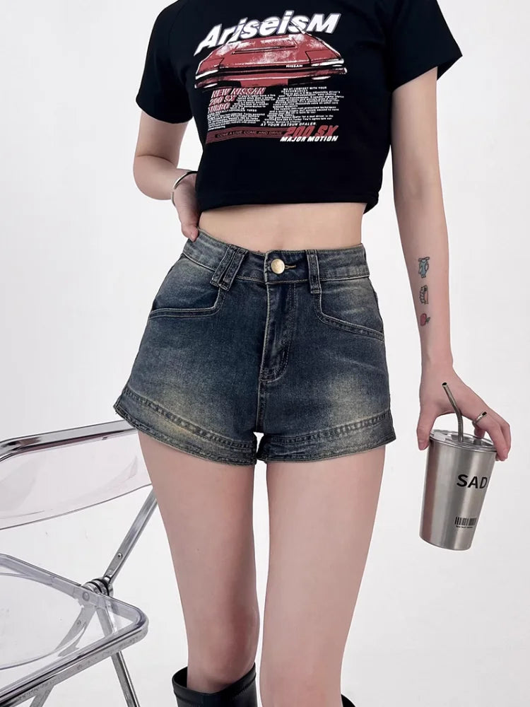 Grunge Denim Shorts Classic Women's Pin - striped