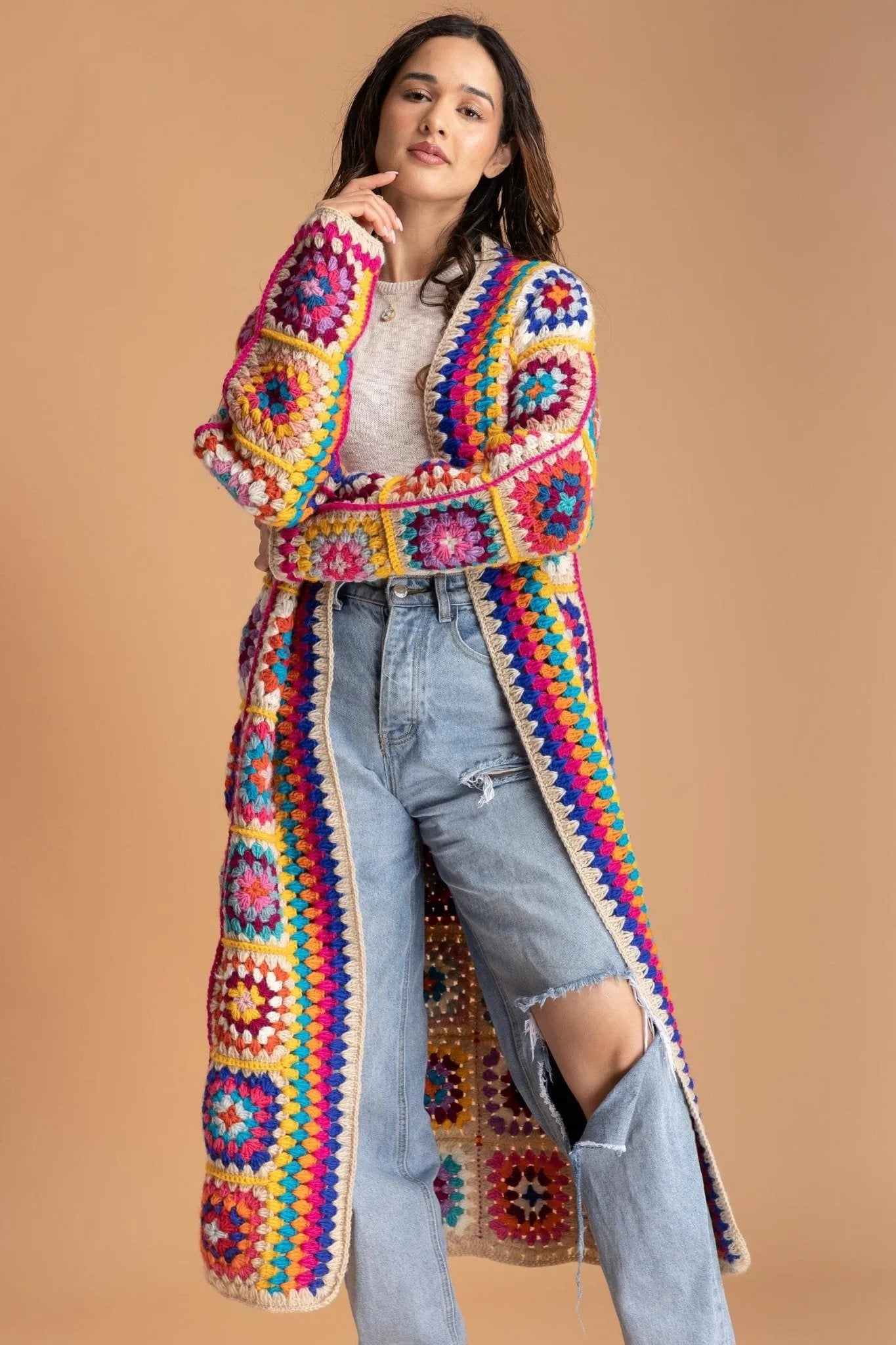 Crochet Multicolored Square Kimono