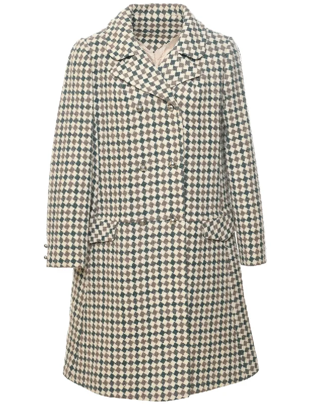 Checked Pattern Wool Coat - M Classic Women's Pin - striped