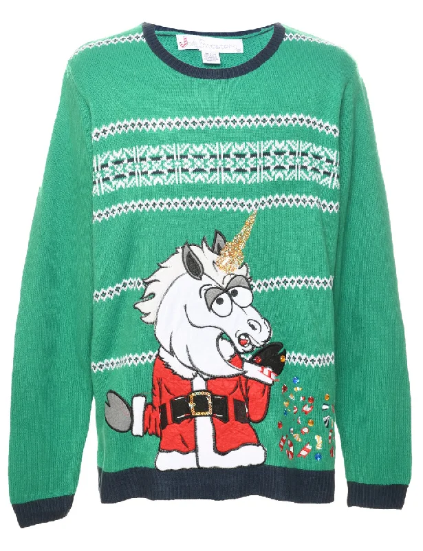 Unicorn Christmas Jumper - XL Casual Women's Loose - fitting