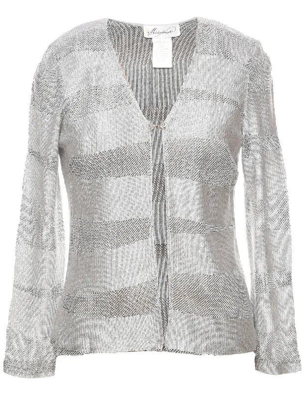 Lurex Thread Pattern Cardigan - M Artistic Women's Hand - painted