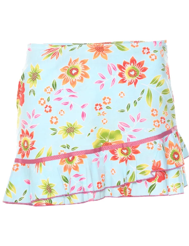 Floral Pattern Y2K Skirt - M Stylish Women's Neon