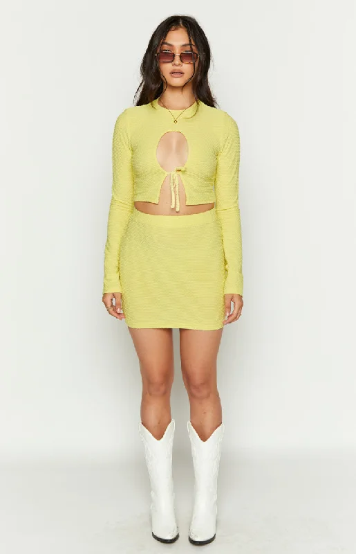 Lizzy Lemon Waffle Top Casual Women's Loose - fitting