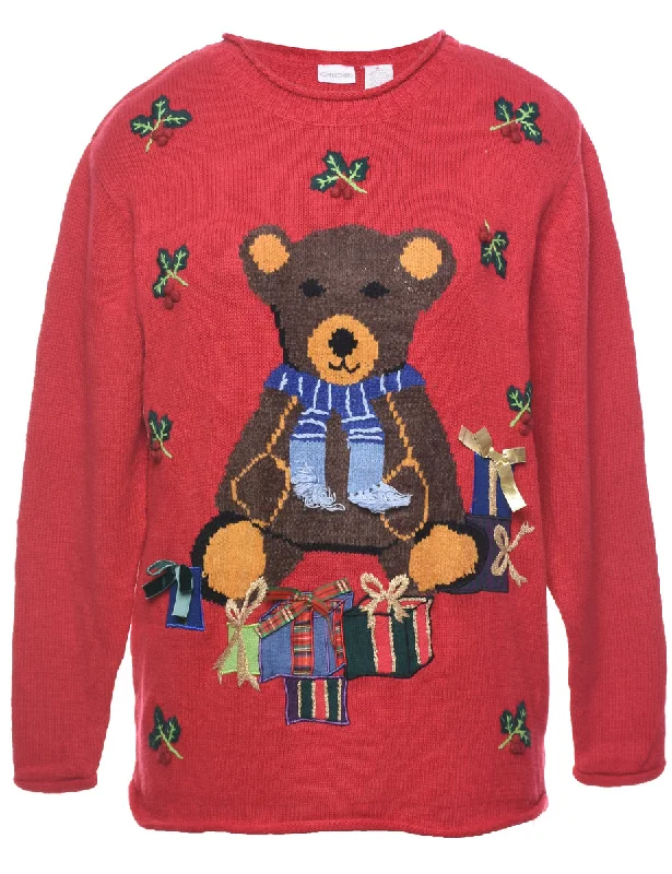 Teddy Bear Print Christmas Jumper - L European